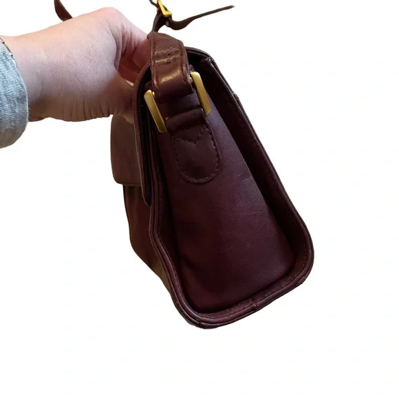 SOLD! Etienne Aigner Genuine Leather Small Crossbody Bag Foldover Burgundy Red - Picture 8 of 12